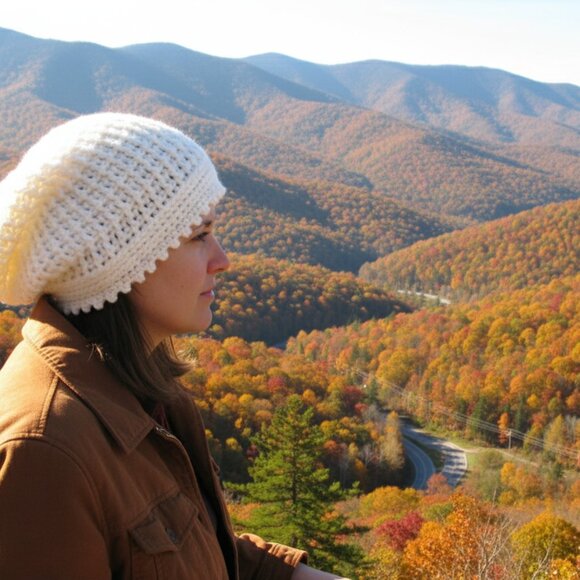 Handmade White Crochet Slouchy Beanie Worsted Weight Winter Hat Soft Acrylic - Picture 5 of 10